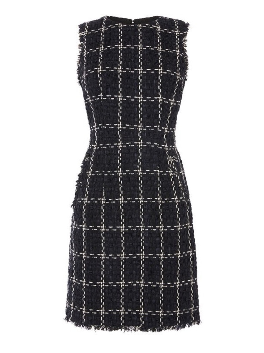 Warehouse Black Plaid Chenille Tweed Shift Dress - Size 6